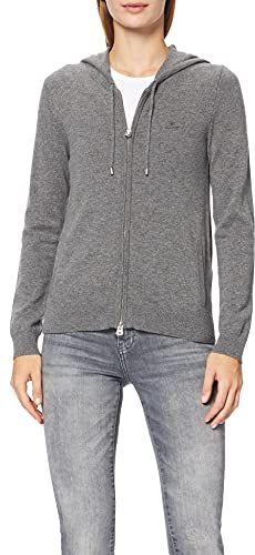 Superfine Lambswool Zip Hoodie Cappuccio, Grigio (Dark Grey Melange 92), Large Donna