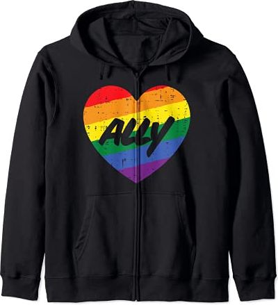 Ally Heart Gay Rainbow Pride Flag LGBTQ Support Men Women Felpa con Cappuccio