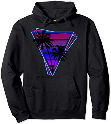 Synthwave Inspired Retro 80s Vaporwave Palm Tree Silhouette Felpa con Cappuccio