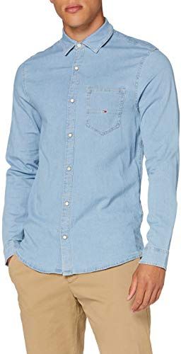 Tommy Jeans Tjm Stretch Shirt Camicia, Blu (Denim Light), X-Small Uomo