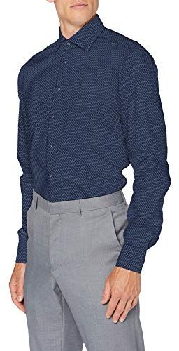 Regular Langarm Print Popeline Camicia Elegante, Blu, 45 Uomo