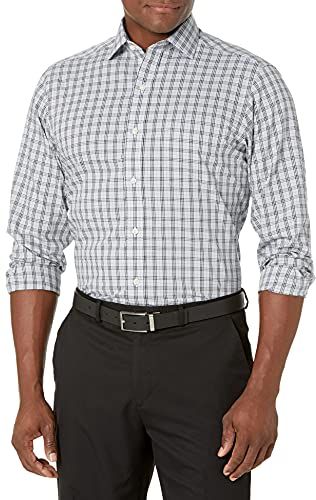 Classic Fit Button-Collar-Pattern Dress Shirt Camicia, Nero (Black Plaid), 17.5" Neck 35" Sleeve