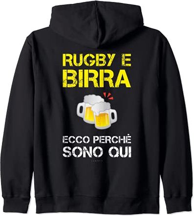 Rugby E Birra Scritte Divertenti Regalo Uomo Rugbista Felpa con Cappuccio