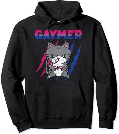 Gaymer Purride Cat Video Game Gamer LGBTQ Bisexual Flag Gay Felpa con Cappuccio