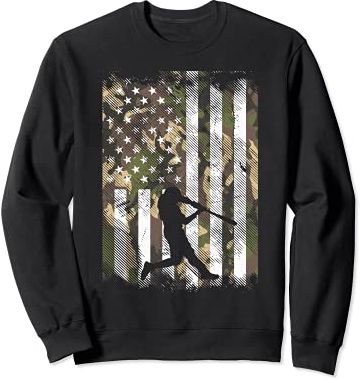 Camo Flag Baseball Player Vintage Patriotic Men Women Kids Felpa