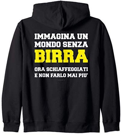 Felpe Birra Uomo Zip Cappuccio Divertenti Mondo Senza Birra Felpa con Cappuccio