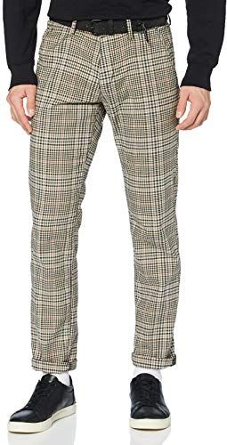 Chino Straight Pantaloni, 24431-Marrone/Beige a Quadretti, 34 Uomo