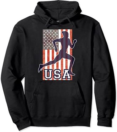 USA Women Running Track & Field Team American Flag Runner Felpa con Cappuccio