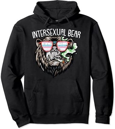 Intersexual Bear LGBT-Q Pride Smoking Weed Marijuana Stoner Felpa con Cappuccio