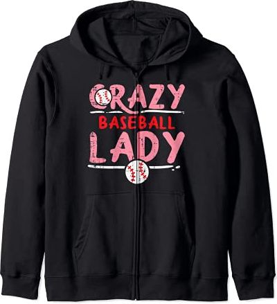 Crazy Baseball Lady Funny Sports Fan Player Team Women Girls Felpa con Cappuccio