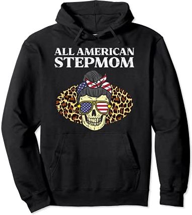 All American Stepmom Skull US Flag Leopard 4th Of July Women Felpa con Cappuccio