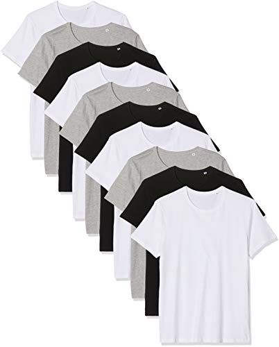 Herren Rundhals, 10er Pack/ 4X Weiss Grau + 3X Schwarz T-Shirt, Multicolore (Mehrfarbig Mehrfarbig), Medium (Pacco da 10) Uomo