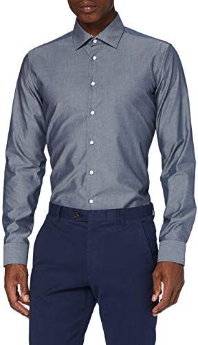 X-Slim Langarm Uni Popeline Camicia Elegante, Dunkelblau, 42 Uomo