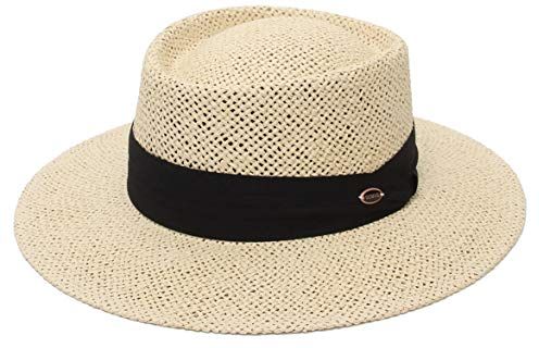 Cappello di paglia da donna, stile vintage, stile Panama, estivo, largo, con bordo anti-UV, per spiaggia, viaggio beige 56/58 cm
