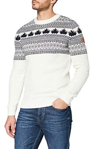 Island Maglione, 25395-White with Navy in Poliestere acement, S Uomo