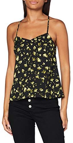 Cross Back Slip Top Sport Shirt, Nero (Black Grungy Halftone Yellow Floral 0gs), 42 (Taglia Produttore: Medium) Donna