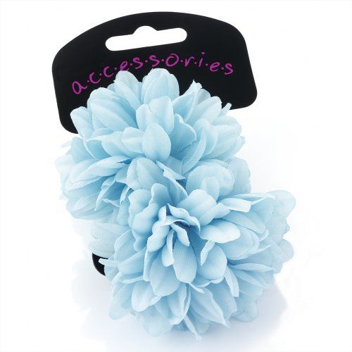 Twilo Design 2 Large Ponio Flowers On Elastic Hairband 6.5Cm Flower (BABY BLUE)