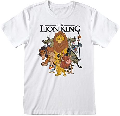 Disney The Lion King Distressed Group Sketch Women's Boyfriend Fit T-Shirt White, XL Donna