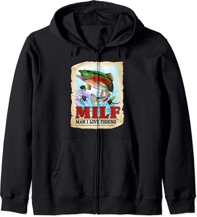 Funny Fishing Shirt MILF Man I Love Fishing Addict Retro Men Felpa con Cappuccio