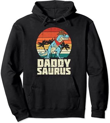 Daddy Saurus Trex Retro Fathers Day Dinosaur Dad Papa Men Felpa con Cappuccio