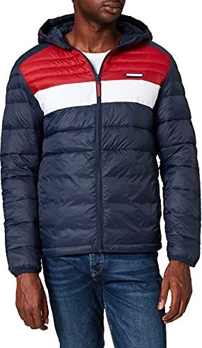 JJEACE Puffer Hood Noos Giacca, Navy Blazer/Dettaglio: Red Dahlia Blocking, XL Uomo