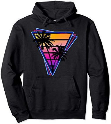 Synthwave Inspired Triangle Sunrise Palm Tree Silhouette Felpa con Cappuccio