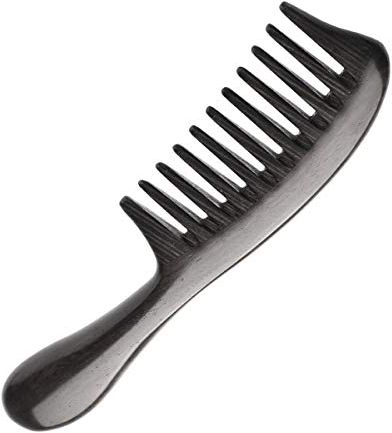 Pettine Denti Larghi Legno, Wide Tooth Comb Curly Hair Black Ebony Comb Smooth Round Handle