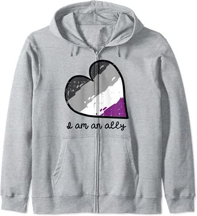 I Am An Ally Asexual Heart Ace Pride Flag LGBTQ Men Women Felpa con Cappuccio