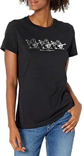 3 Buddha's Short Sleeve Crew Neck Tee T-Shirt, Onyx, Large Donna