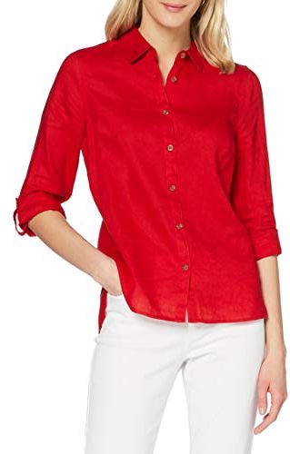 Camicia di Lino a Manica Lunga Donna, Rosso (rosso), 48, Label: XL