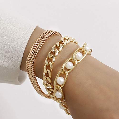 Moda Layered Bracciali Oro Perla Regolabile Mano Catena a più strati Metallico Braccialetto Gioielleria per donne e ragazze