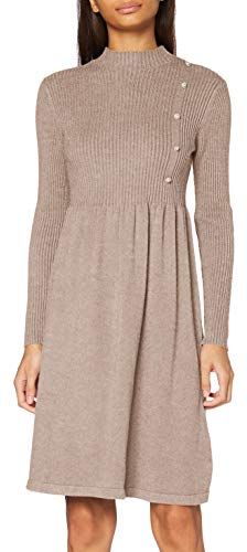 Knitted Dress with Buttons Vestito Casual, Taupe, L Donna