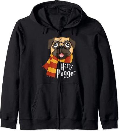 Harry Pugger Funny Pug Owner Wizard Lover Felpa con Cappuccio
