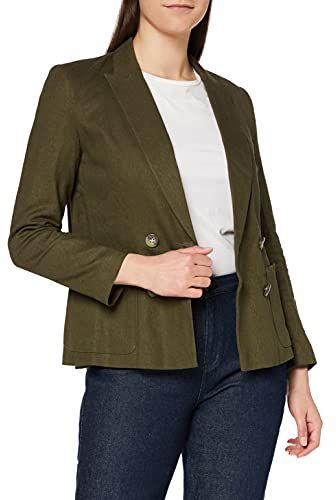 Marchio Amazon - find. Blazer di Lino Donna, Verde (Khaki), 48, Label: XL