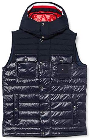 Stretch Quilted Hooded Vest Giacca, Blu, S Uomo