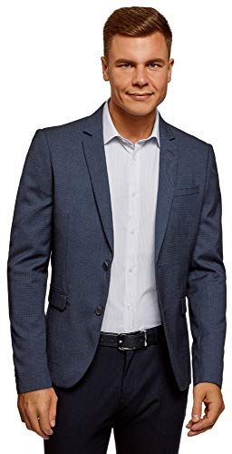 Uomo Blazer Aderente con Bottoni, Blu, 44