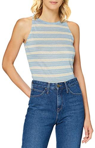 3OC1E8416 Canottiera, Light Blue Stripes 89j, S Donna