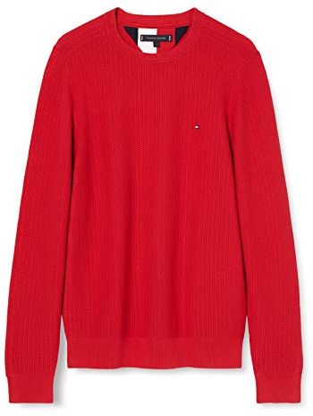Bold Textured Cotton Sweater Maglione, Rosso, Small Uomo