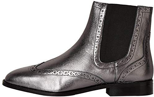 Leather Brogue Stivali Chelsea, Argento Pewter Metallic), 39 EU