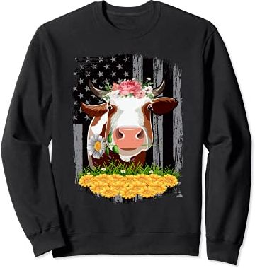 Cow Shirts For Women American Flag Cow Print Sunflower Girls Felpa