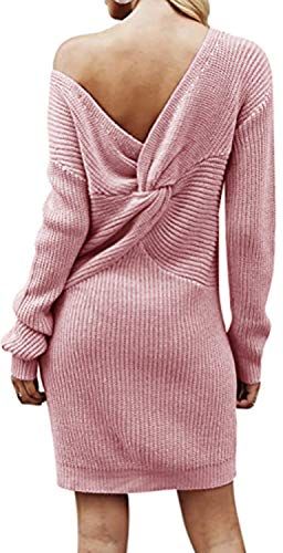 Donna Maglione Lungo Taglie Forti Vestiti Invernali Scollo V Maniche Lunghe Pullover Elegante C Rosa S