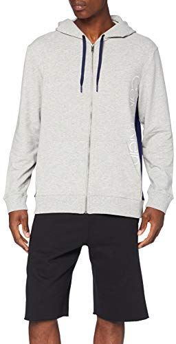 Full Zip Hoodie Top Pigiama, Grigio (Grey Heather W/Horoscope Piecing 080), X-Large Uomo