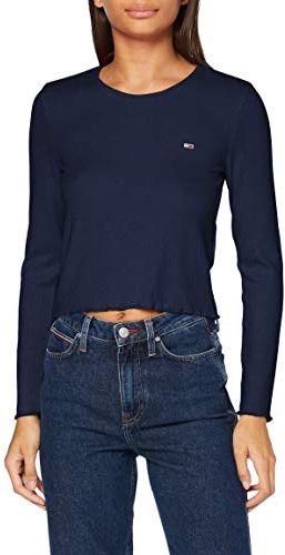 Tommy Jeans TJW Rib Crop Longsleeve Camicia, Twilight Navy, XL Donna