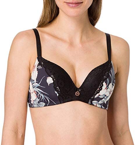 Underwear Padded Triangle Bra Daily Charme Reggiseno Imbottito, Black Print Flowers, M Donna