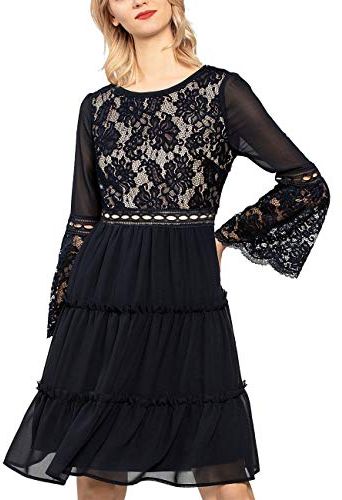 Chiffon Dress with Lace Vestito Elegante, Blu (Midnightblue Midnightblue), 46 (Taglia Produttore: 40) Donna