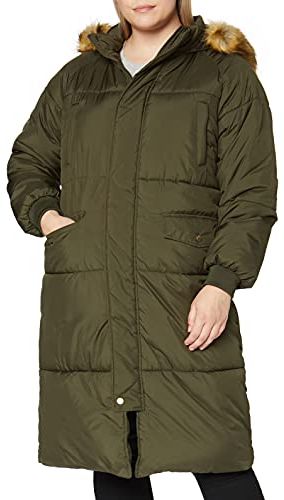 Ladies Oversize Faux Fur Puffer Coat Giacca, Multicolore (darkolive/Beige 01481), X-Large Donna