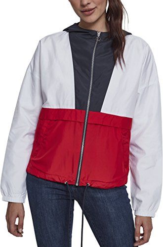Ladies 3-Tone Oversize Windbreaker Giacca, Multicolore (Navy/White/Fire Red 01243), L Donna