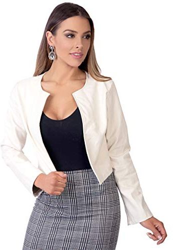 Donna Giacca Corta Bolero Manica Lunga Taglie Forti Leggera Elegante Sera , Bianco, XL, 4432-WHT-XL