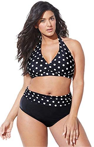 Donna Bikini a Vita Alta Imbottito Taglie Forti Costume da Bagno Due Pezzi Stampato Ricamo Nuoto Mare (3XL, Pois)