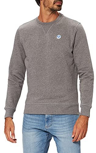 Round Neck Sweatshirt W/Logo Maglia di Tuta, Medium Grey Melange, Large Uomo